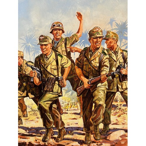 72 - Matchbox model kit original artwork, painting WWII German Afrika Korps soldiers box cover artwork sh... 