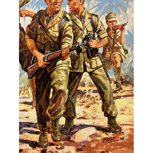 72 - Matchbox model kit original artwork, painting WWII German Afrika Korps soldiers box cover artwork sh... 