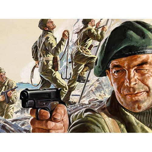 73 - Matchbox model kit original artwork, painting WWII British Commando soldiers box cover artwork showi... 