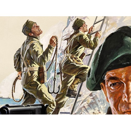 73 - Matchbox model kit original artwork, painting WWII British Commando soldiers box cover artwork showi... 