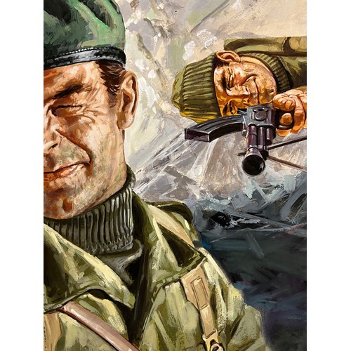 73 - Matchbox model kit original artwork, painting WWII British Commando soldiers box cover artwork showi... 