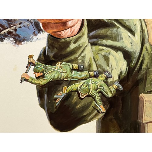 73 - Matchbox model kit original artwork, painting WWII British Commando soldiers box cover artwork showi... 