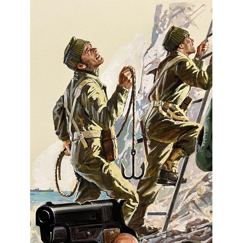 73 - Matchbox model kit original artwork, painting WWII British Commando soldiers box cover artwork showi... 