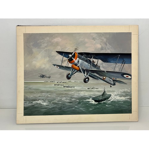 76 - WWII RNAS torpedo bomber painting artwork, an original painting of a WWII Fairey Swordfish Mk X, boo... 