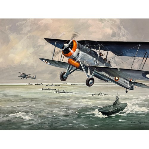 76 - WWII RNAS torpedo bomber painting artwork, an original painting of a WWII Fairey Swordfish Mk X, boo... 