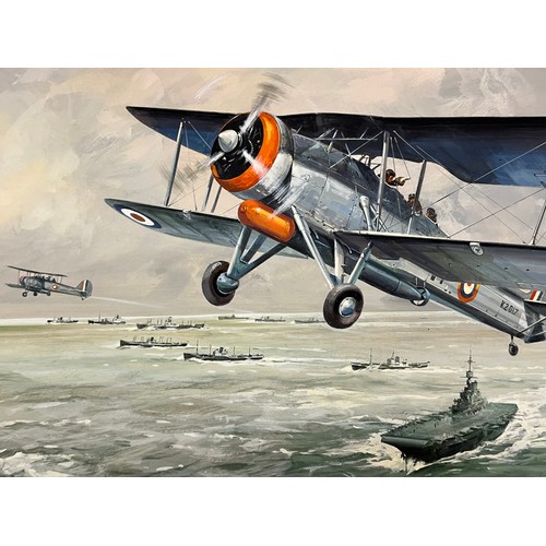 76 - WWII RNAS torpedo bomber painting artwork, an original painting of a WWII Fairey Swordfish Mk X, boo... 