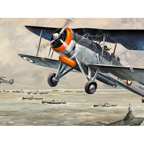 76 - WWII RNAS torpedo bomber painting artwork, an original painting of a WWII Fairey Swordfish Mk X, boo... 