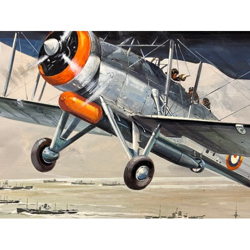 76 - WWII RNAS torpedo bomber painting artwork, an original painting of a WWII Fairey Swordfish Mk X, boo... 