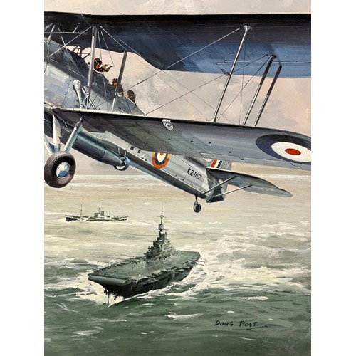 76 - WWII RNAS torpedo bomber painting artwork, an original painting of a WWII Fairey Swordfish Mk X, boo... 