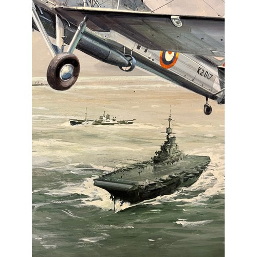 76 - WWII RNAS torpedo bomber painting artwork, an original painting of a WWII Fairey Swordfish Mk X, boo... 