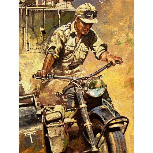 77 - Matchbox model kit original artwork, German motorcycle and Halftrack, a painting of a WWII Sd. Kfz 9... 