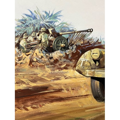 77 - Matchbox model kit original artwork, German motorcycle and Halftrack, a painting of a WWII Sd. Kfz 9... 