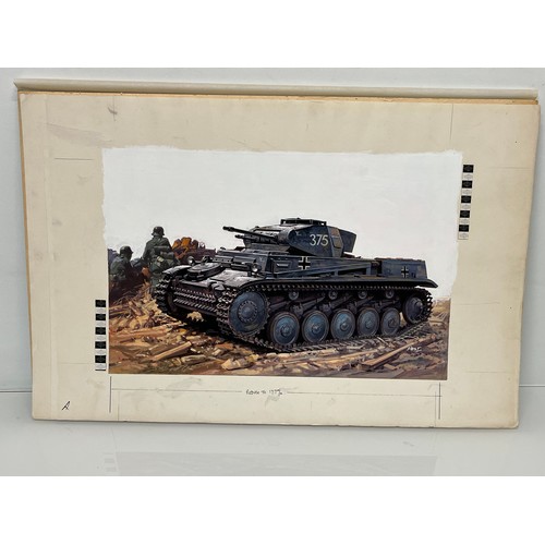 80 - Matchbox model kit original artwork, German Panzer Tank, a painting for the box cover artwork show i... 