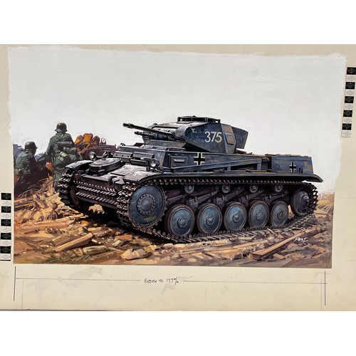 80 - Matchbox model kit original artwork, German Panzer Tank, a painting for the box cover artwork show i... 