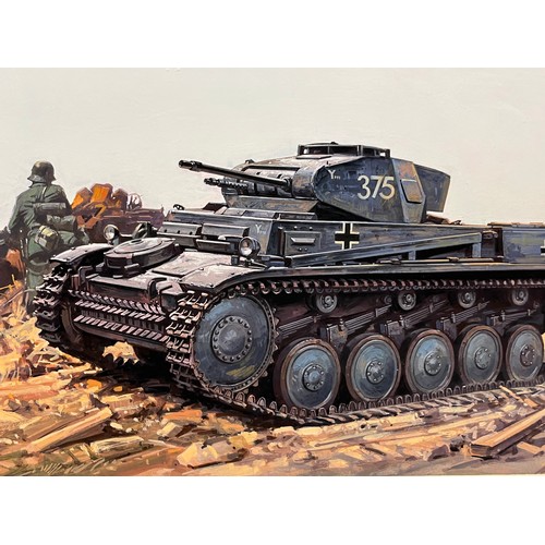 80 - Matchbox model kit original artwork, German Panzer Tank, a painting for the box cover artwork show i... 