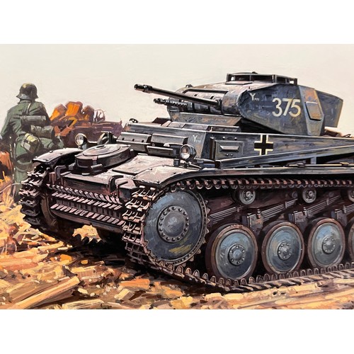 80 - Matchbox model kit original artwork, German Panzer Tank, a painting for the box cover artwork show i... 