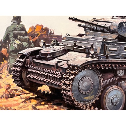 80 - Matchbox model kit original artwork, German Panzer Tank, a painting for the box cover artwork show i... 