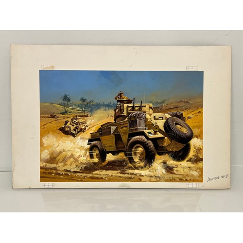 81 - Matchbox model kit original artwork, British Army Humber Armoured Car, a painting for the box cover ... 