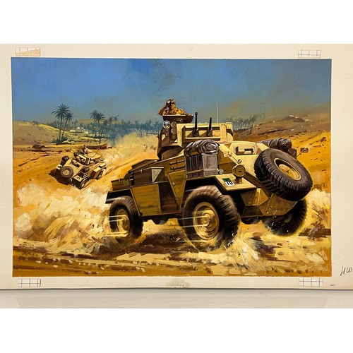 81 - Matchbox model kit original artwork, British Army Humber Armoured Car, a painting for the box cover ... 