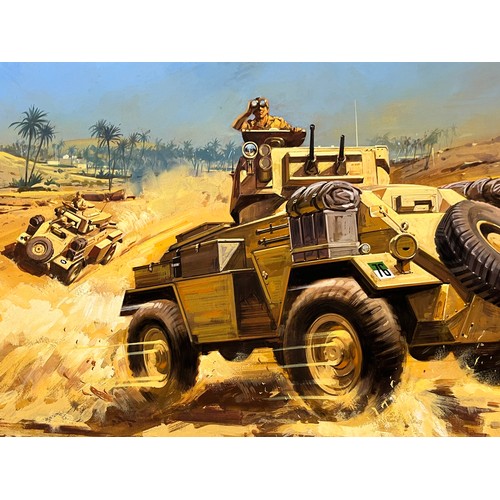 81 - Matchbox model kit original artwork, British Army Humber Armoured Car, a painting for the box cover ... 