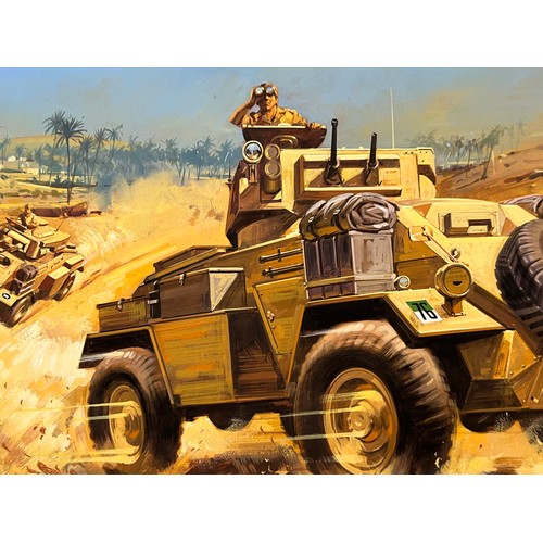 81 - Matchbox model kit original artwork, British Army Humber Armoured Car, a painting for the box cover ... 