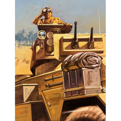 81 - Matchbox model kit original artwork, British Army Humber Armoured Car, a painting for the box cover ... 