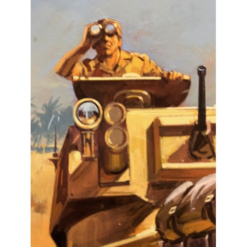 81 - Matchbox model kit original artwork, British Army Humber Armoured Car, a painting for the box cover ... 