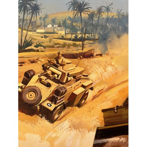 81 - Matchbox model kit original artwork, British Army Humber Armoured Car, a painting for the box cover ... 