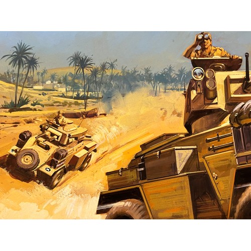 81 - Matchbox model kit original artwork, British Army Humber Armoured Car, a painting for the box cover ... 