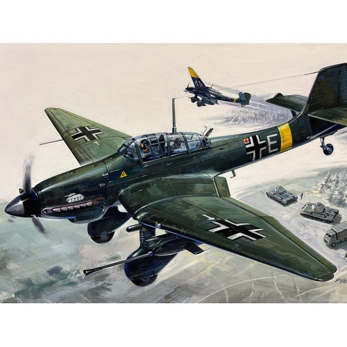 83 - Matchbox model kit original artwork, German JU 87 Stuka, a painting of a WWII German Dive Bomber in ... 