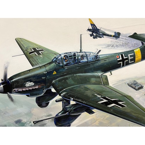 83 - Matchbox model kit original artwork, German JU 87 Stuka, a painting of a WWII German Dive Bomber in ... 