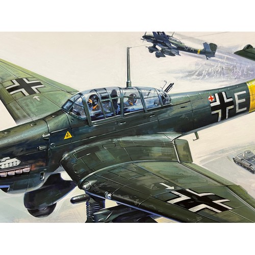 83 - Matchbox model kit original artwork, German JU 87 Stuka, a painting of a WWII German Dive Bomber in ... 