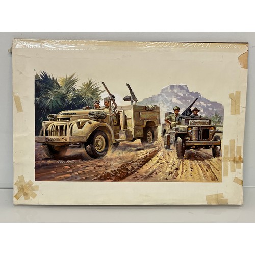 84 - Matchbox model kit original artwork, Long Range Desert Group SAS much modified 30cwt Chevrolet and W... 