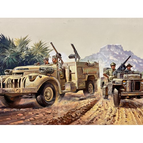 84 - Matchbox model kit original artwork, Long Range Desert Group SAS much modified 30cwt Chevrolet and W... 