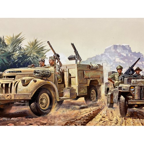 84 - Matchbox model kit original artwork, Long Range Desert Group SAS much modified 30cwt Chevrolet and W... 