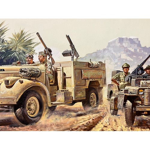 84 - Matchbox model kit original artwork, Long Range Desert Group SAS much modified 30cwt Chevrolet and W... 