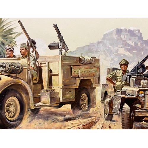 84 - Matchbox model kit original artwork, Long Range Desert Group SAS much modified 30cwt Chevrolet and W... 