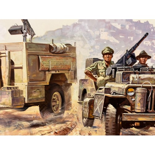 84 - Matchbox model kit original artwork, Long Range Desert Group SAS much modified 30cwt Chevrolet and W... 