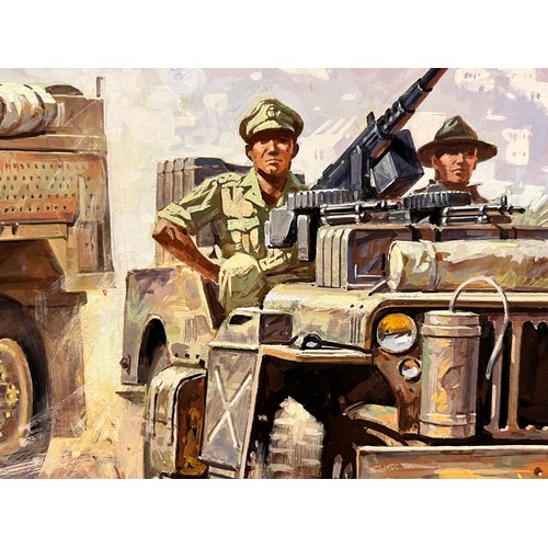 84 - Matchbox model kit original artwork, Long Range Desert Group SAS much modified 30cwt Chevrolet and W... 