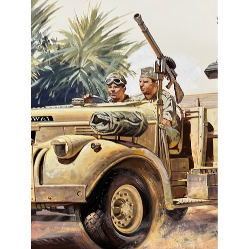 84 - Matchbox model kit original artwork, Long Range Desert Group SAS much modified 30cwt Chevrolet and W... 