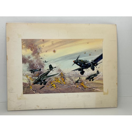 85 - Original book cover design for Once More the Hawks, a scene showing Stuka dive bombers supporting Ge... 