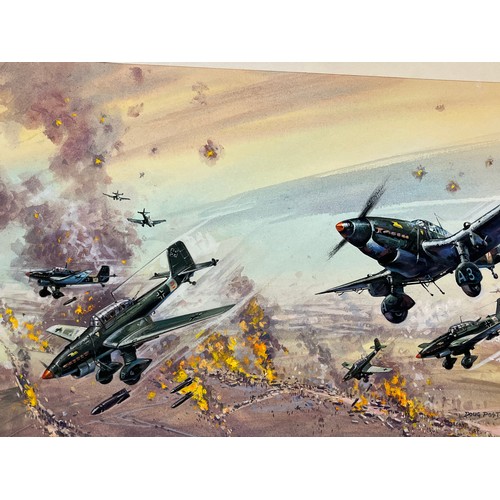 85 - Original book cover design for Once More the Hawks, a scene showing Stuka dive bombers supporting Ge... 