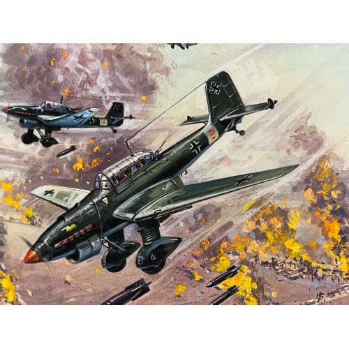 85 - Original book cover design for Once More the Hawks, a scene showing Stuka dive bombers supporting Ge... 