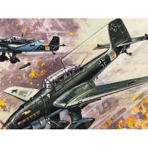 85 - Original book cover design for Once More the Hawks, a scene showing Stuka dive bombers supporting Ge... 