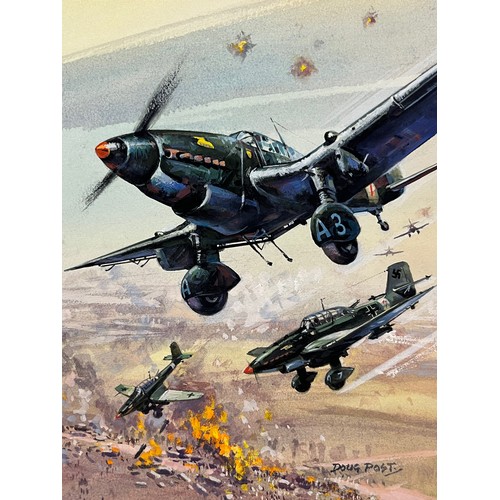 85 - Original book cover design for Once More the Hawks, a scene showing Stuka dive bombers supporting Ge... 