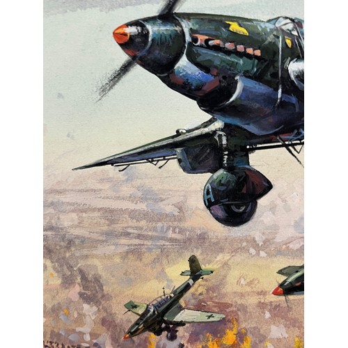 85 - Original book cover design for Once More the Hawks, a scene showing Stuka dive bombers supporting Ge... 