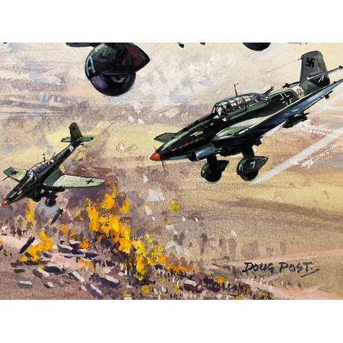 85 - Original book cover design for Once More the Hawks, a scene showing Stuka dive bombers supporting Ge... 