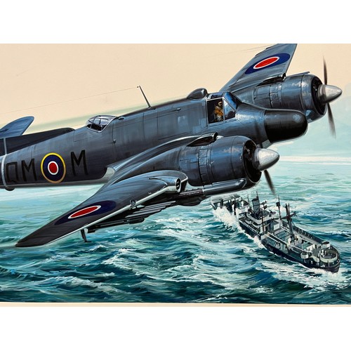 86 - Matchbox model kit original artwork by Eric Wardel, Royal Air Force, fighter aircraft, a painting of... 