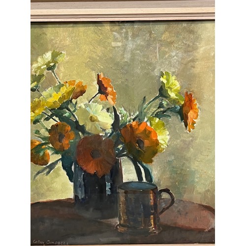 87 - Colin Cairness Clinton Campbell 1894 - 1970  Framed oil on board painting of a still life of Flowers... 