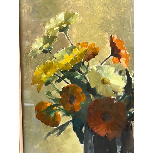 87 - Colin Cairness Clinton Campbell 1894 - 1970  Framed oil on board painting of a still life of Flowers... 